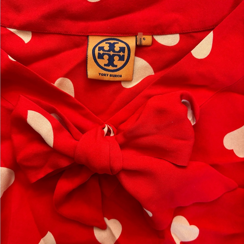 Silk Tory Burch Red Heart Print Blouse